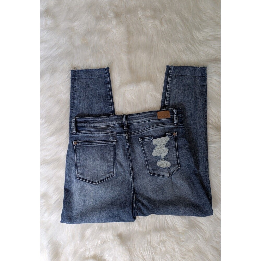 Judy Blue Size 13/31 JB88191 High Waist Raw Hem Relaxed Fit Jeans Charcoal Wash - Picture 9 of 10
